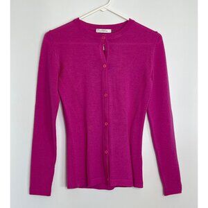 Versace Collection Wool Pink Button Front Knit Cardigan Back Braid Detail 40